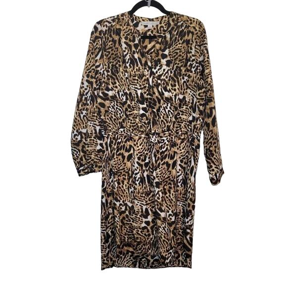 Larry Levine Womens Size L Leopard Print Long Sleeve Waist Tied Dress - Picture 1 of 9